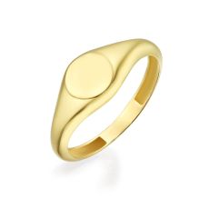 טבעת מזהב צהוב 14 קראט - חותם עגול מבריק