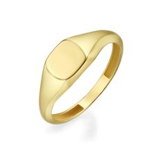 טבעת מזהב צהוב 14 קראט - חותם ריבועי מבריק