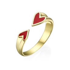 טבעת פתוחה מזהב צהוב 14 קראט - הלב שלי (אדום)