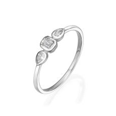 טבעת יהלומים מזהב לבן 14 קראט - ביאנקה
