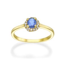 טבעת יהלומים ואבן חן ספיר מזהב צהוב 14 קראט  - רויאל