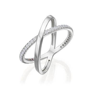  טבעת איקס לאישה מזהב לבן 14 קראט - רוקסי