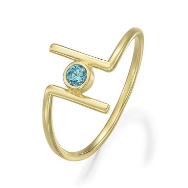 טבעת לנשים מזהב צהוב 14 קראט - ריין כחולה