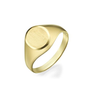 טבעת חותם מזהב צהוב 14 קראט - חותם עיגולי מט
