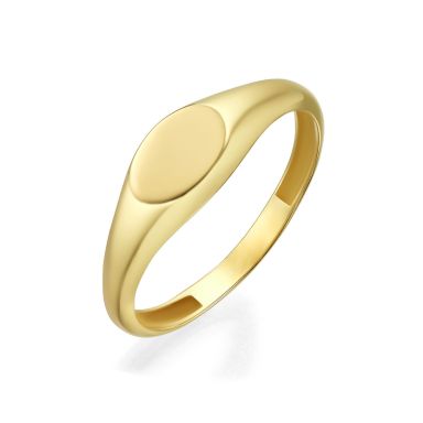 טבעת מזהב צהוב 14 קראט - חותם אליפסה מבריק