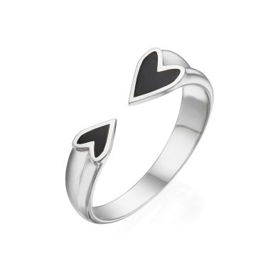 טבעת פתוחה מזהב לבן 14 קראט - הלב שלי (שחור)