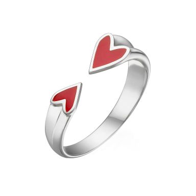 טבעת פתוחה מזהב לבן 14 קראט - הלב שלי (אדום)