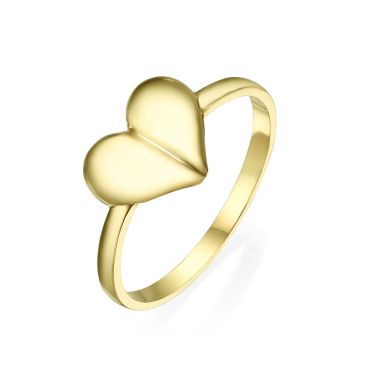 טבעת מזהב צהוב 14 קראט - לב עמוק