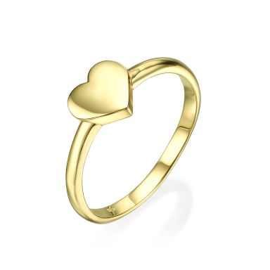 טבעת מזהב צהוב 14 קראט - לב מלא