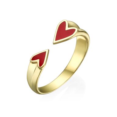 טבעת פתוחה מזהב צהוב 14 קראט - הלב שלי (אדום)