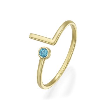 טבעת לנשים מזהב צהוב 14 קראט - סאן כחולה