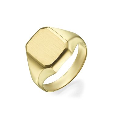 טבעת חותם מזהב צהוב 14 קראט - חותם ריבועי מט
