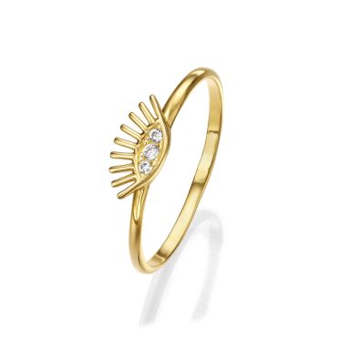 טבעת לנשים מזהב צהוב 14 קראט - עין מישל