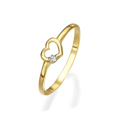 טבעת לנשים מזהב צהוב 14 קראט - לב קארי