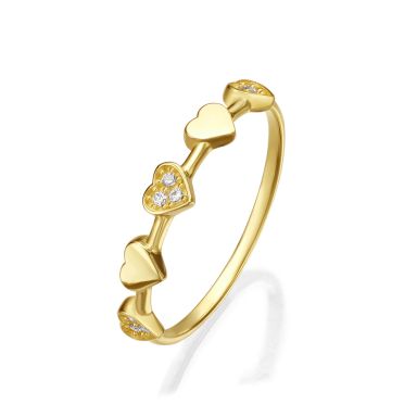 טבעת לנשים מזהב צהוב 14 קראט - לבבות לואי