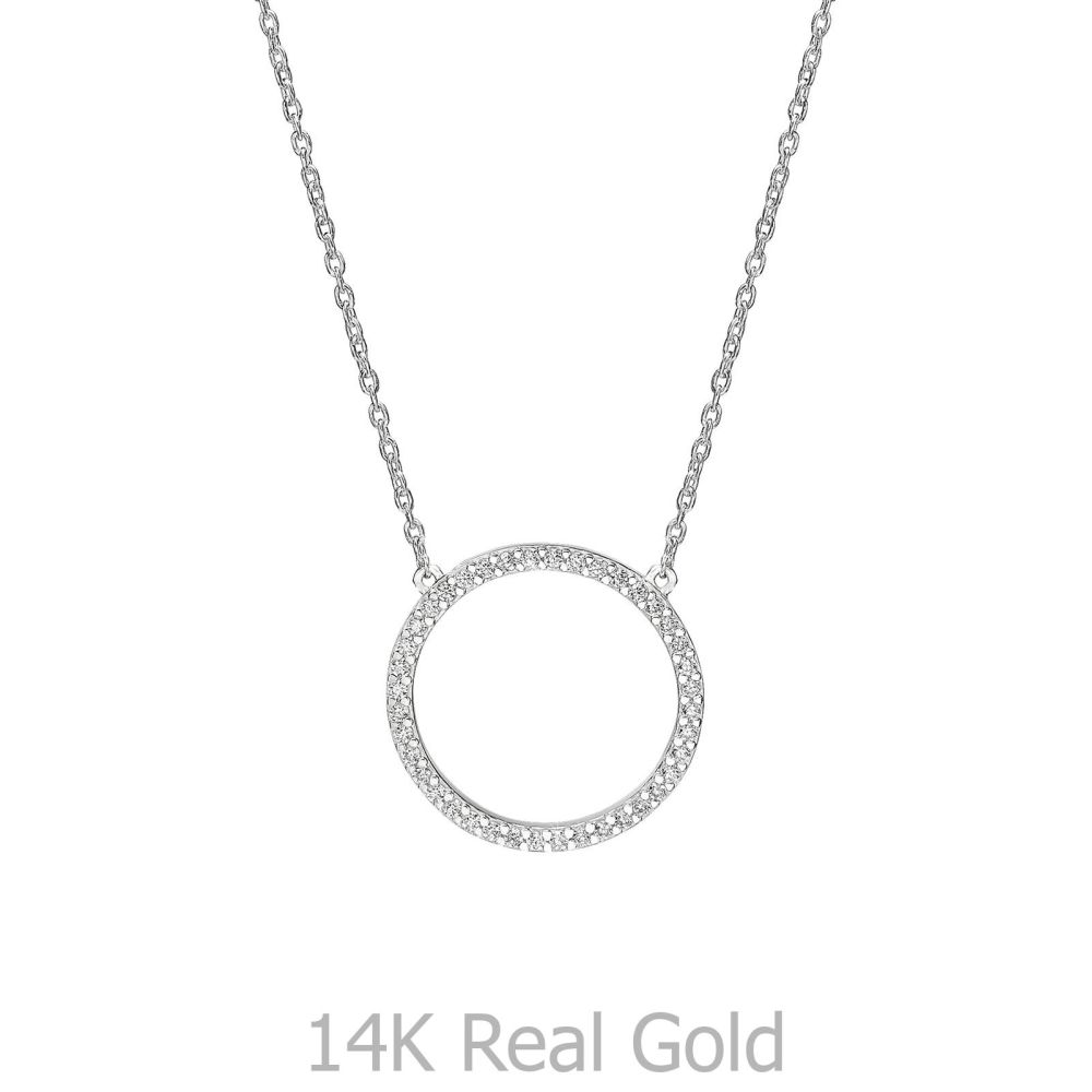 תכשיטי זהב לנשים | שרשרת ותליון מזהב לבן 14 קראט - מעגל החיים מנצנץ