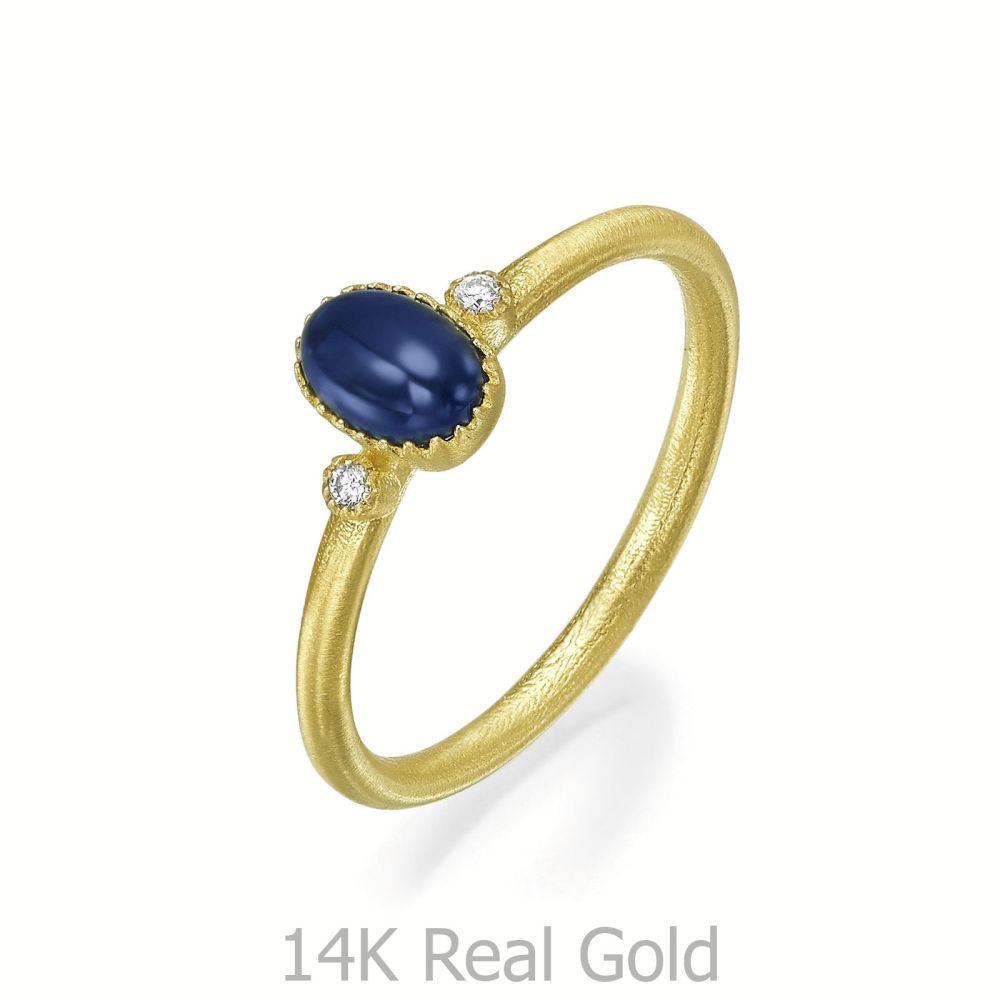 טבעות זהב | טבעת יהלומים ואבן חן ספיר מזהב צהוב 14 קראט  - ליברטי מט