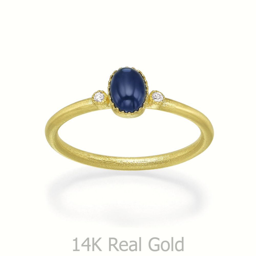 טבעות זהב | טבעת יהלומים ואבן חן ספיר מזהב צהוב 14 קראט  - ליברטי מט