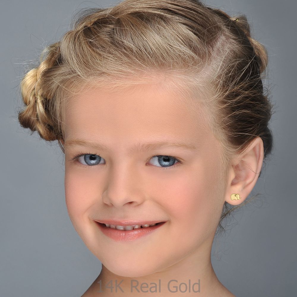 תכשיטים מזהב לילדות | עגילים צמודים מזהב צהוב 14 קראט - פיל פילון