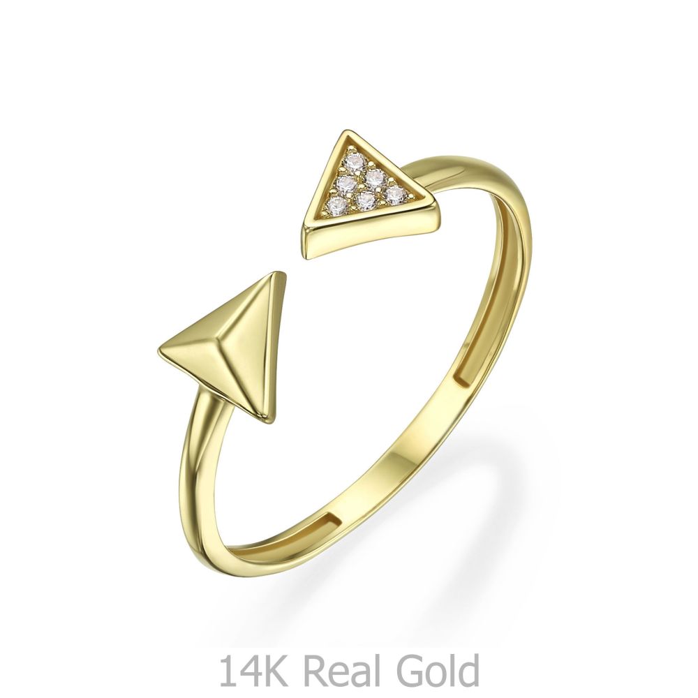 תכשיטי זהב לנשים | טבעת פתוחה מזהב צהוב 14 קראט - חצים