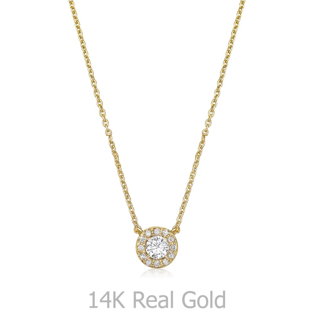 תכשיטי זהב לנשים | שרשרת ותליון יהלומים מזהב צהוב  14 קראט - מריבל