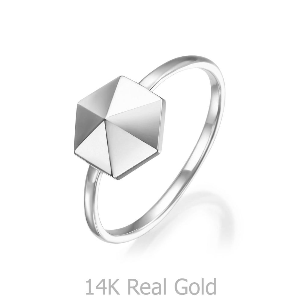 תכשיטי זהב לנשים | טבעת מזהב לבן 14 קראט - פירמידה
