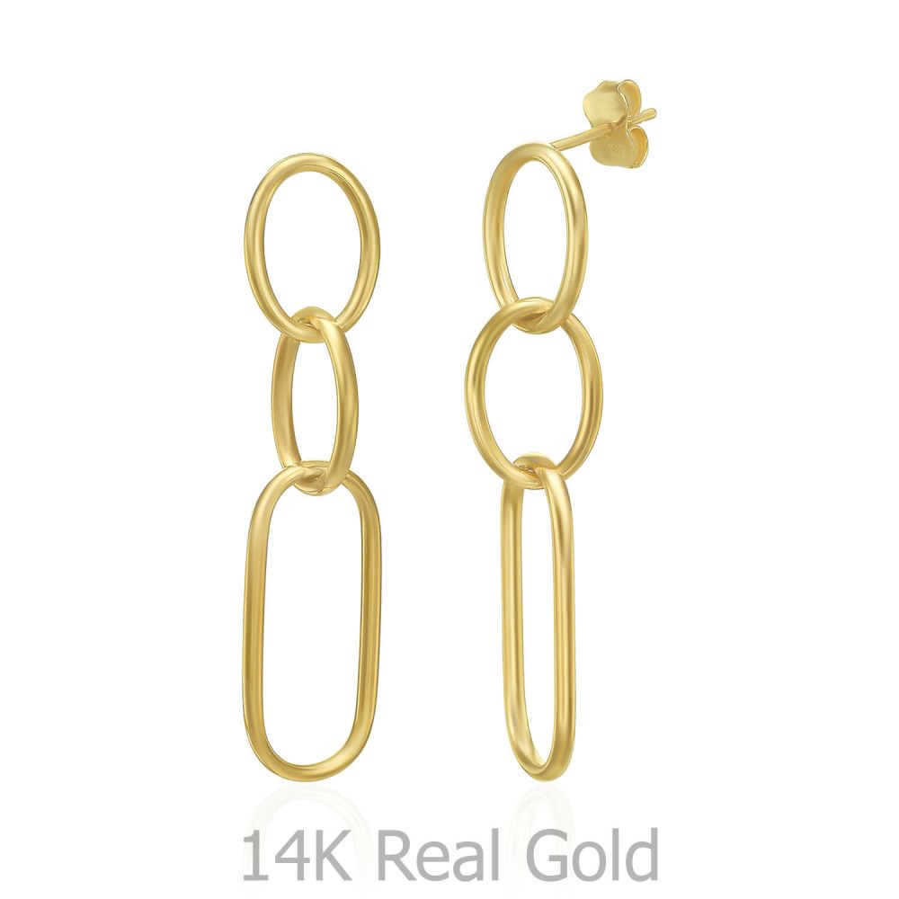 עגילי זהב | עגילים תלויים מזהב צהוב 14 קראט - ממפיס