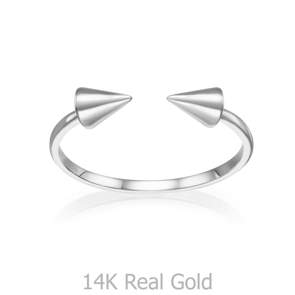 תכשיטי זהב לנשים | טבעת פתוחה מזהב לבן 14 קראט - חצים מסתובבים