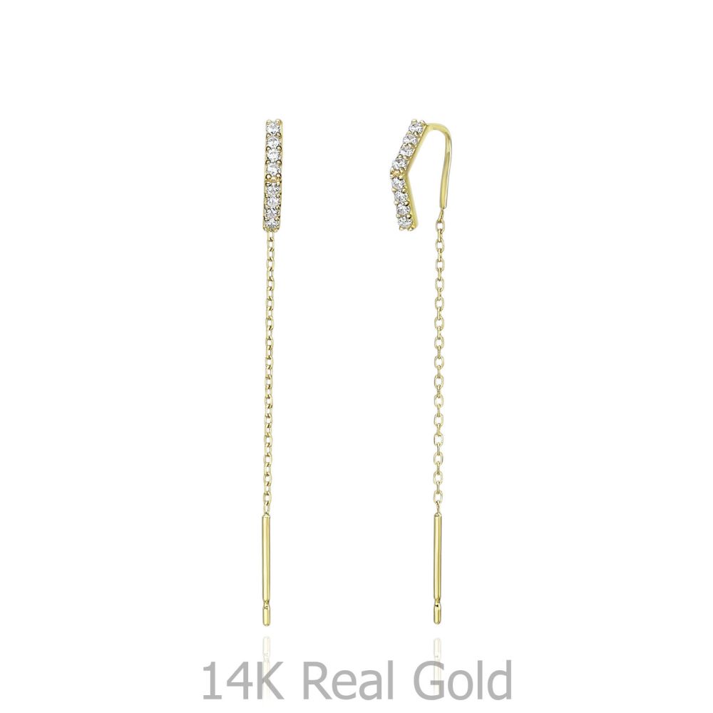 תכשיטי זהב לנשים | עגילים תלויים מזהב צהוב 14 קראט - משולש פתוח מנצנץ