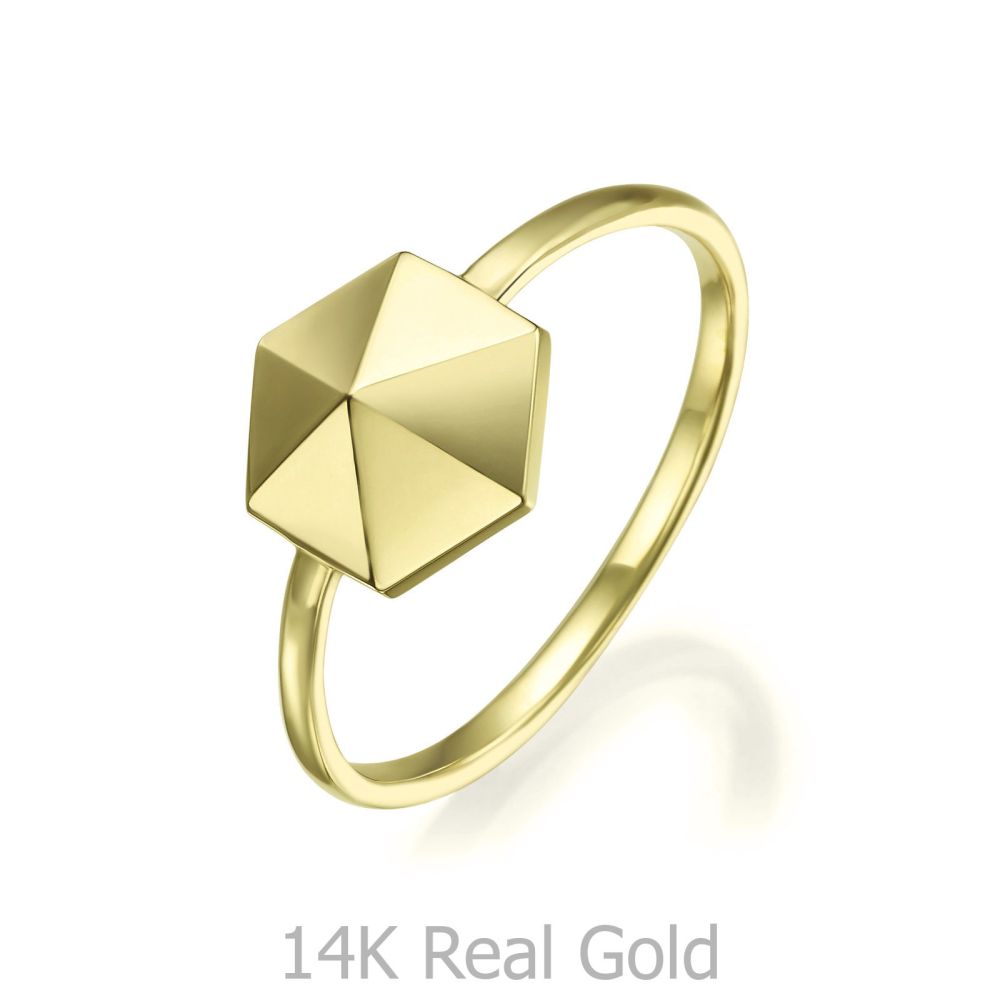 תכשיטי זהב לנשים | טבעת מזהב צהוב 14 קראט - פירמידה