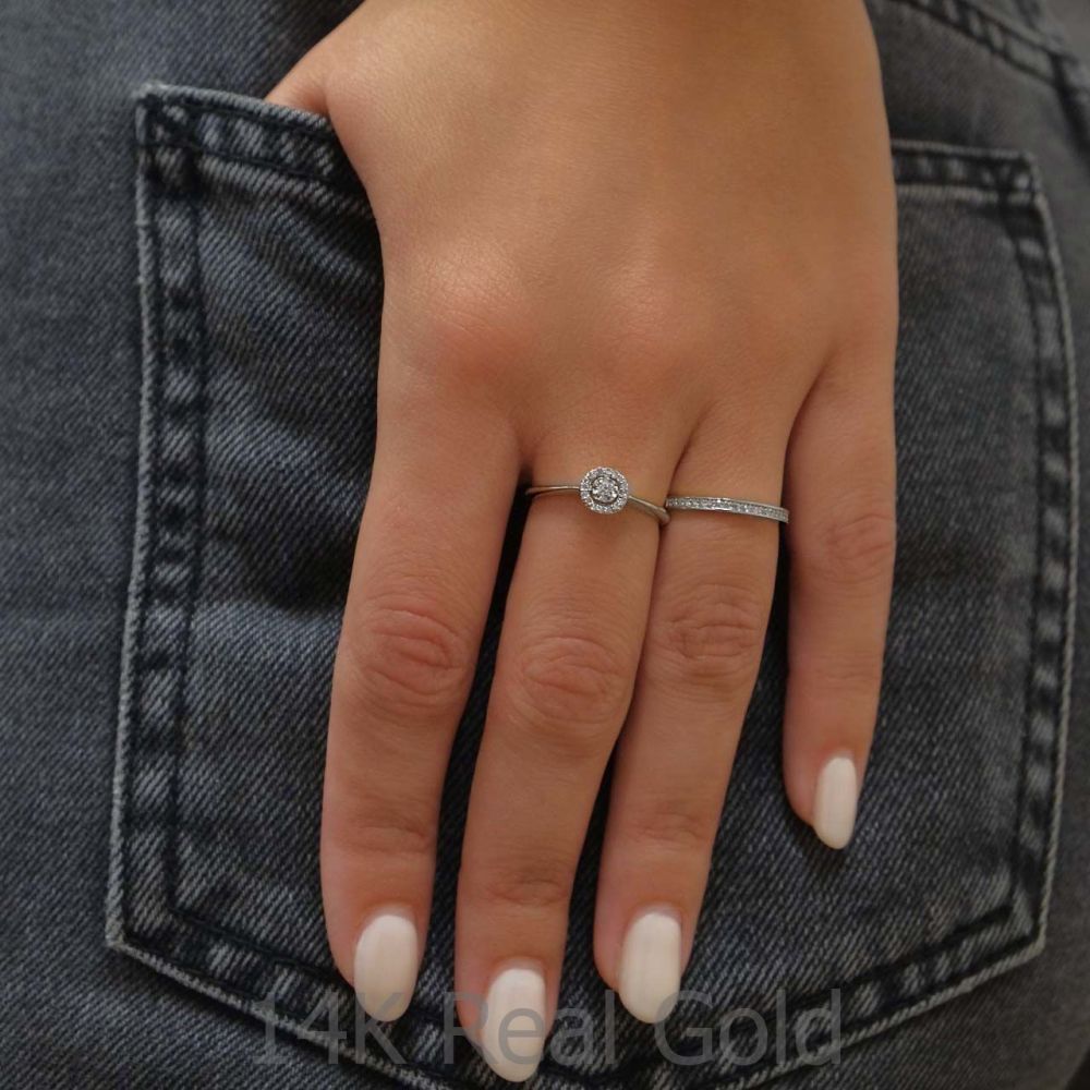 תכשיטי יהלומים | טבעת יהלום מזהב לבן 14 קראט  - מלודיה