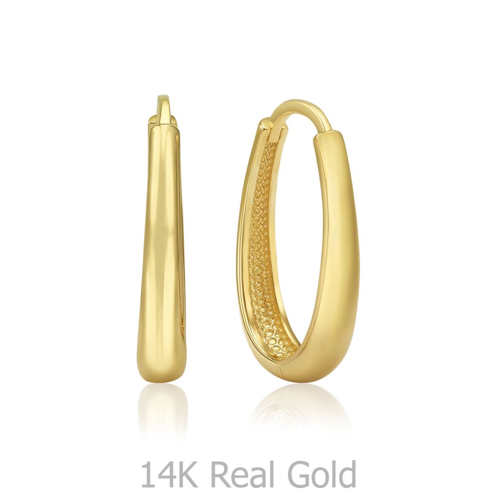 עגילי זהב | עגילי האגיס לנשים מזהב צהוב 14 קראט - האגיס גדולים