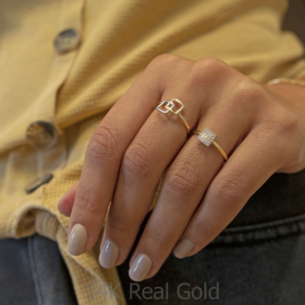 תכשיטי זהב לנשים | טבעת מזהב צהוב 14 קראט -  ריבוע פירנצה
