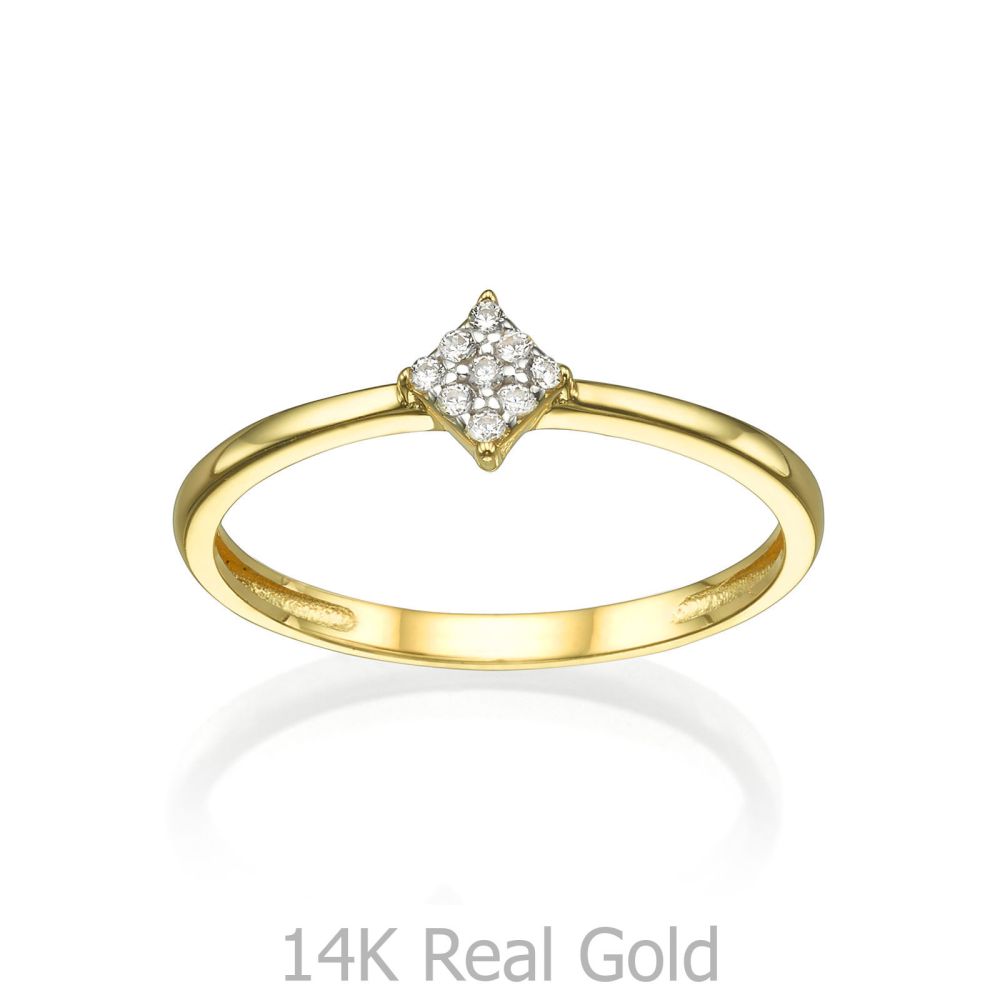 תכשיטי זהב לנשים | טבעת מזהב צהוב 14 קראט - מעוין נוצץ