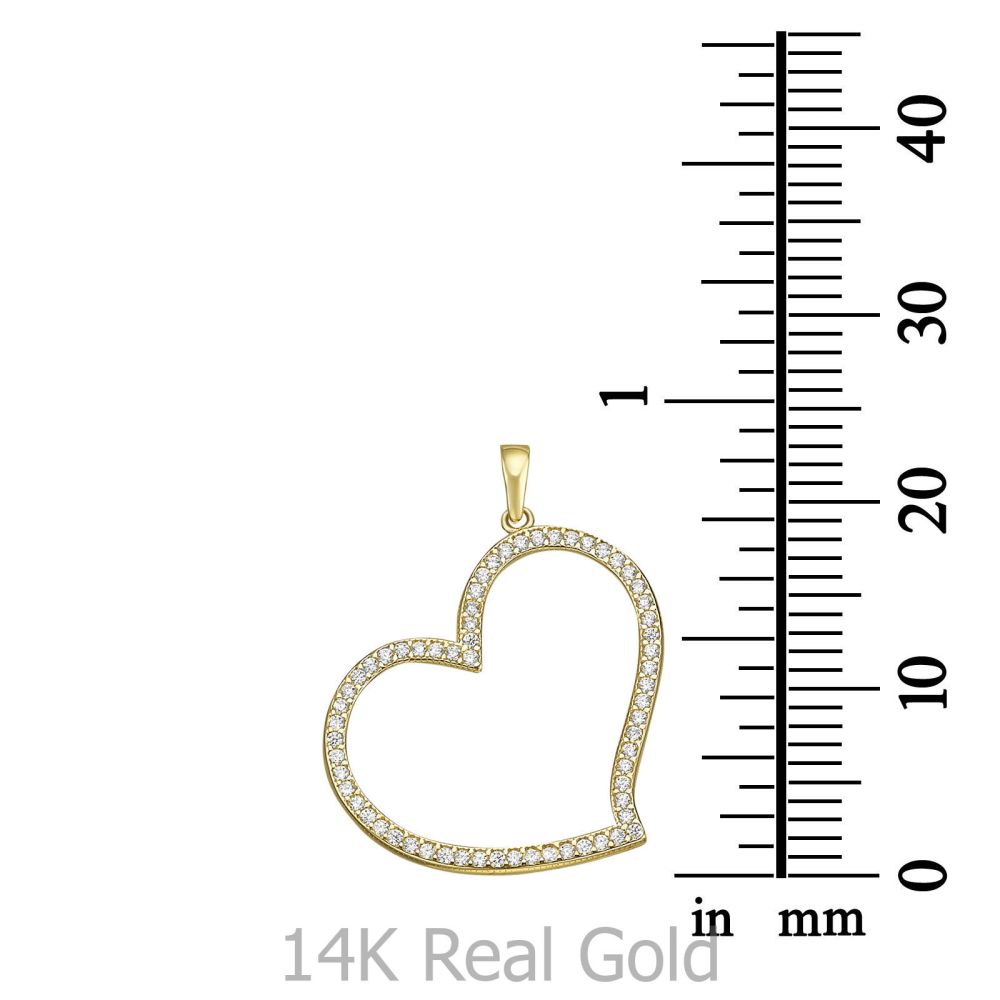 תכשיטי זהב לנשים | תליון ושרשרת מזהב צהוב 14 קראט - לב ריאן