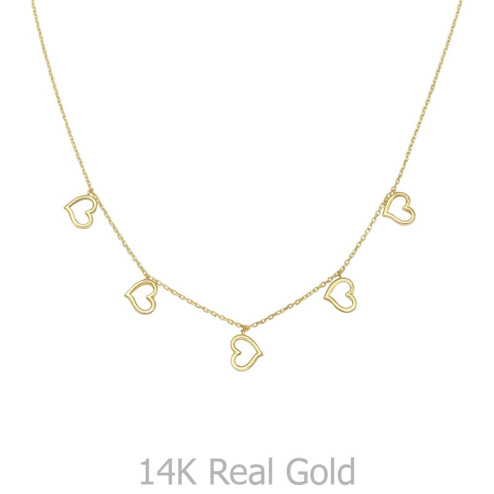 תליוני זהב | תליון ושרשרת מזהב צהוב 14 קראט - לבבות מייבל