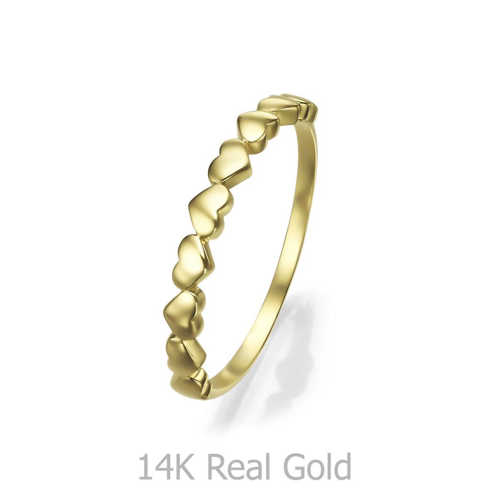 טבעות זהב | טבעת לנשים מזהב צהוב 14 קראט - לבבות מירבל