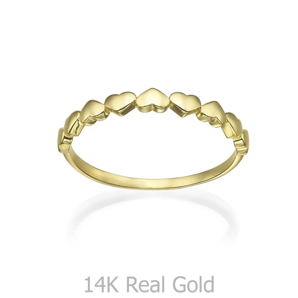 טבעות זהב | טבעת לנשים מזהב צהוב 14 קראט - לבבות מירבל