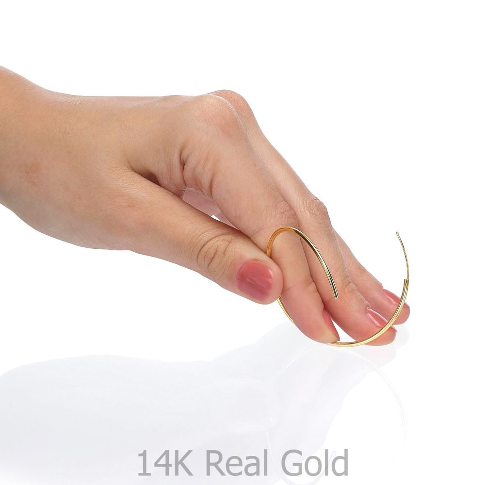 עגילי זהב | עגילי חישוק פלקסי מזהב לבן 14 קראט - L