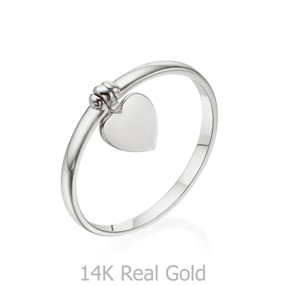 תכשיטי זהב לנשים | טבעת עם צ'ארם מזהב לבן 14 קראט - צ'ארם לב