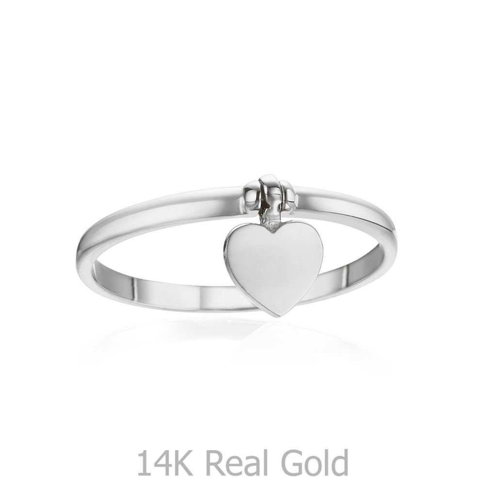 תכשיטי זהב לנשים | טבעת עם צ'ארם מזהב לבן 14 קראט - צ'ארם לב