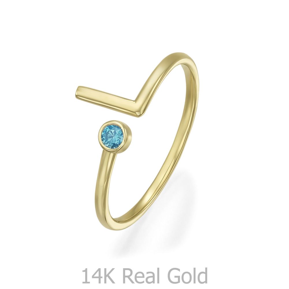 טבעות זהב | טבעת לנשים מזהב צהוב 14 קראט - סאן כחולה