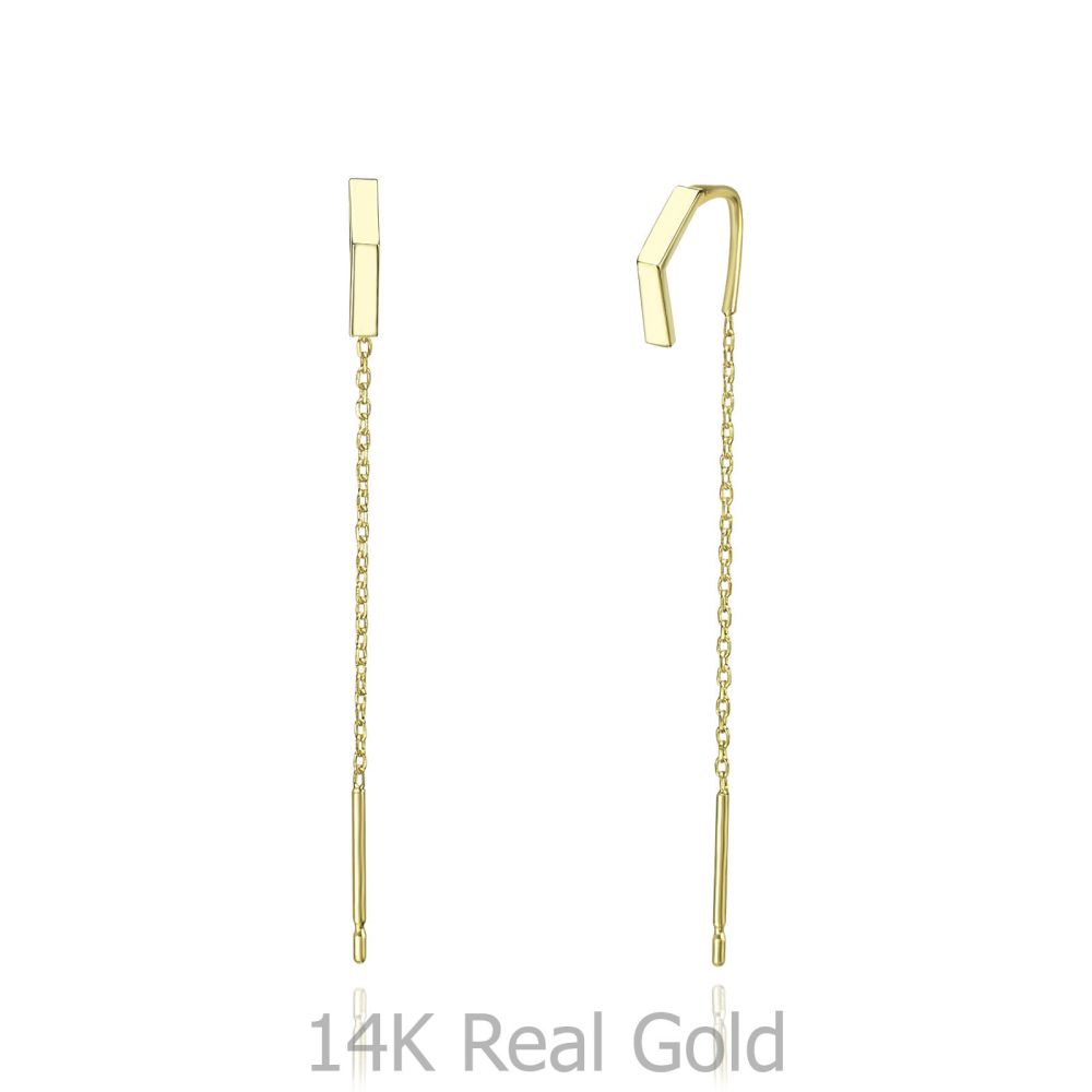 תכשיטי זהב לנשים | עגילים תלויים מזהב צהוב 14 קראט - משולש פתוח