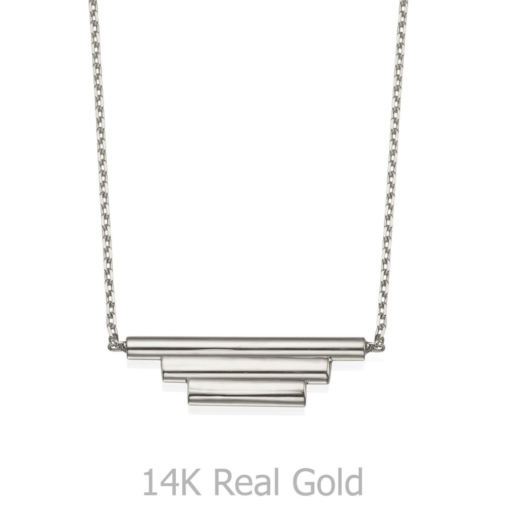 תכשיטי זהב לנשים | תליון ושרשרת מזהב לבן 14 קראט - צינורות הזהב