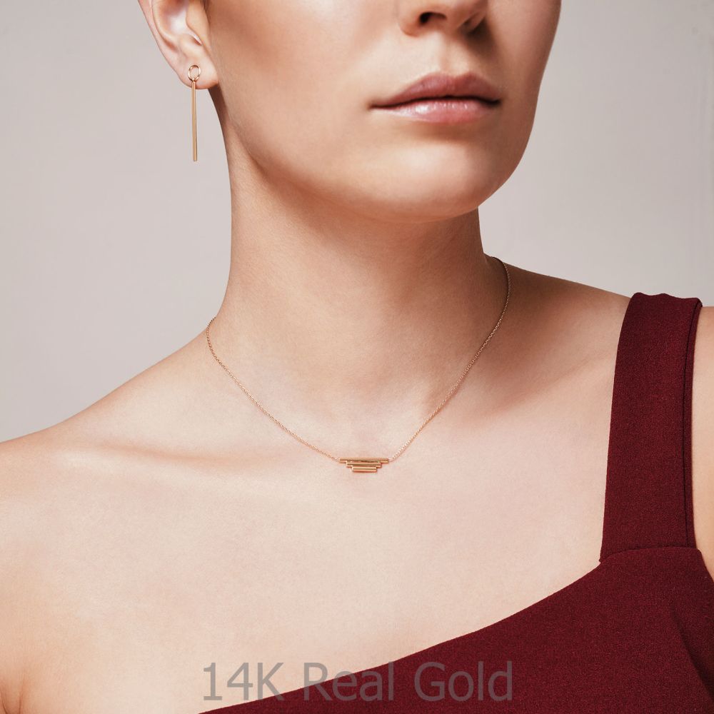 תכשיטי זהב לנשים | תליון ושרשרת מזהב לבן 14 קראט - צינורות הזהב