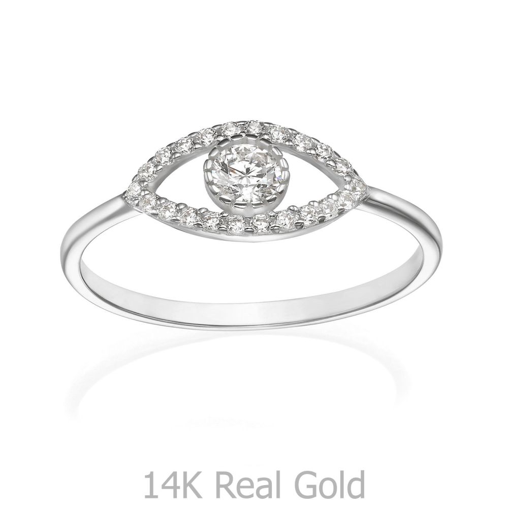 תכשיטי זהב לנשים | טבעת מזהב לבן 14 קראט - עין מנצנצת