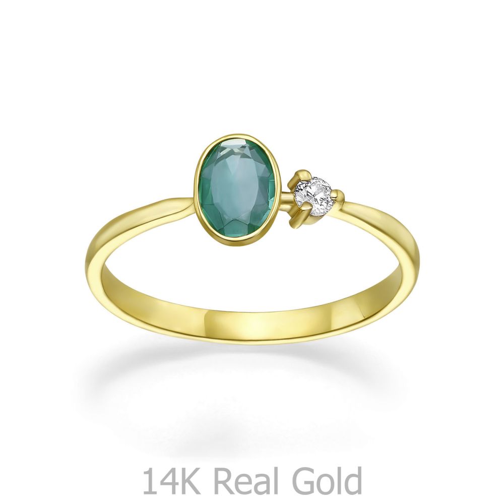 טבעות זהב | טבעת יהלום ואבן חן אמרלד מזהב צהוב 14 קראט  - אייבי