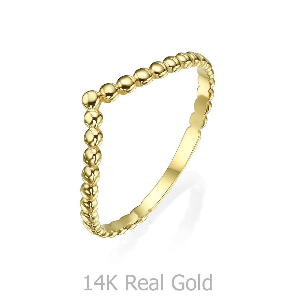 תכשיטי זהב לנשים | טבעת מזהב צהוב 14 קראט - וי כדורים