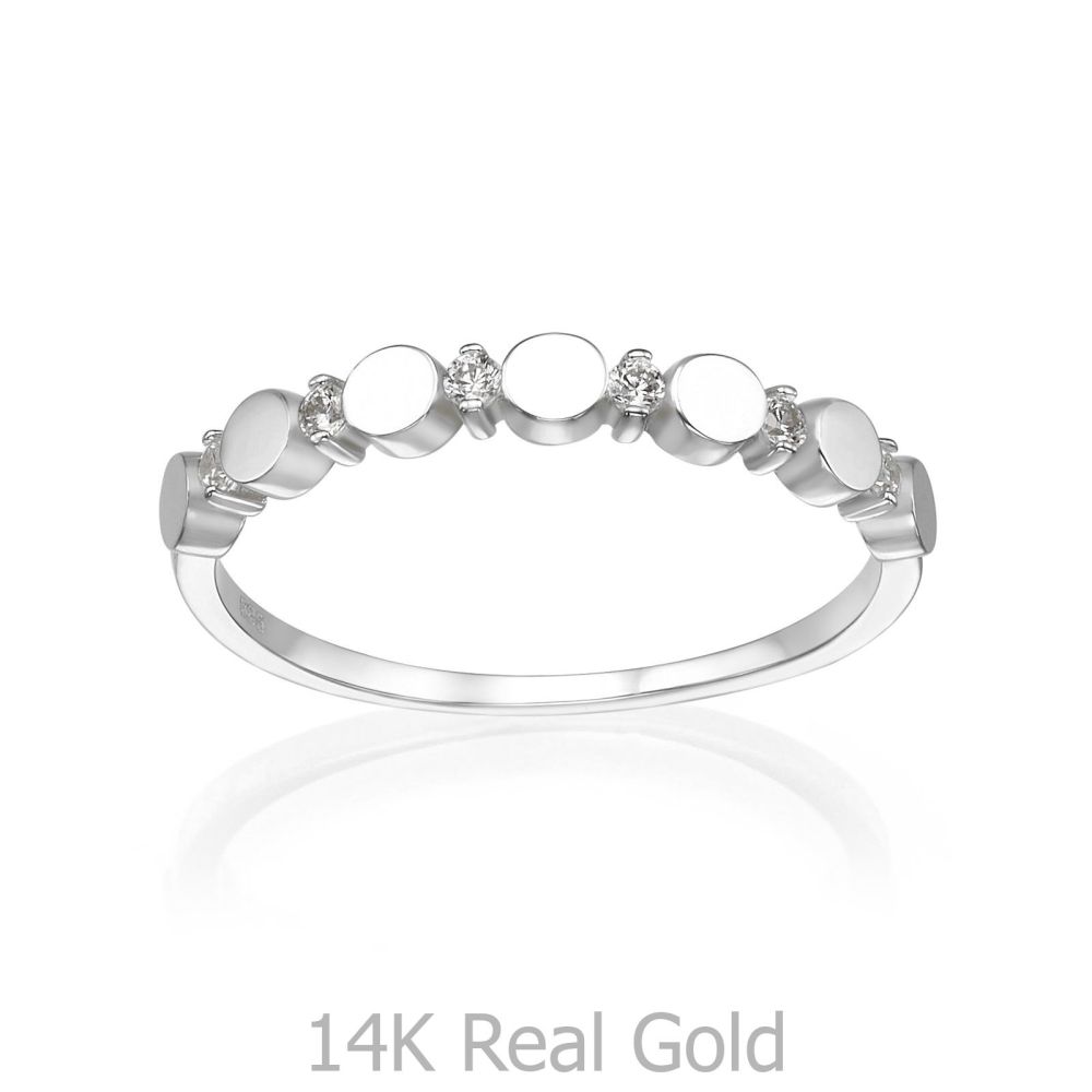 תכשיטי זהב לנשים | טבעת מזהב לבן 14 קראט - עיגולי קרולינה