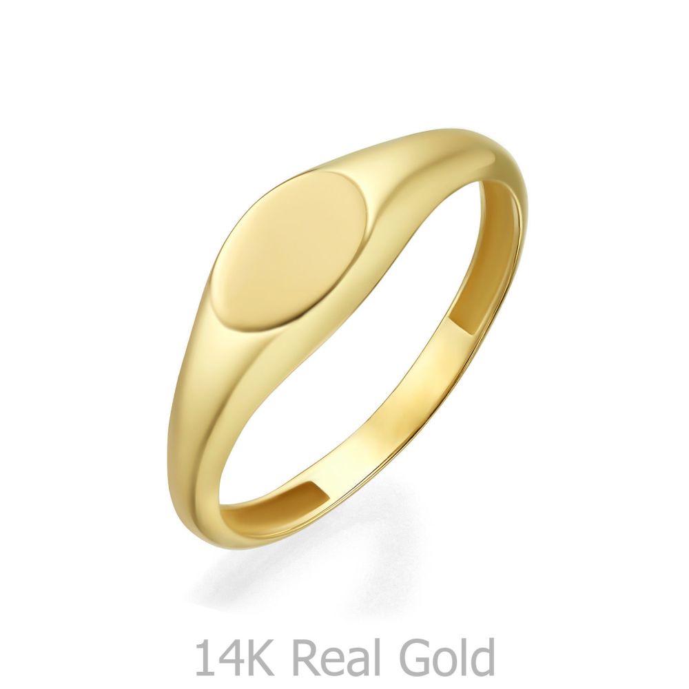 תכשיטי זהב לנשים | טבעת מזהב צהוב 14 קראט - חותם אליפסה מבריק